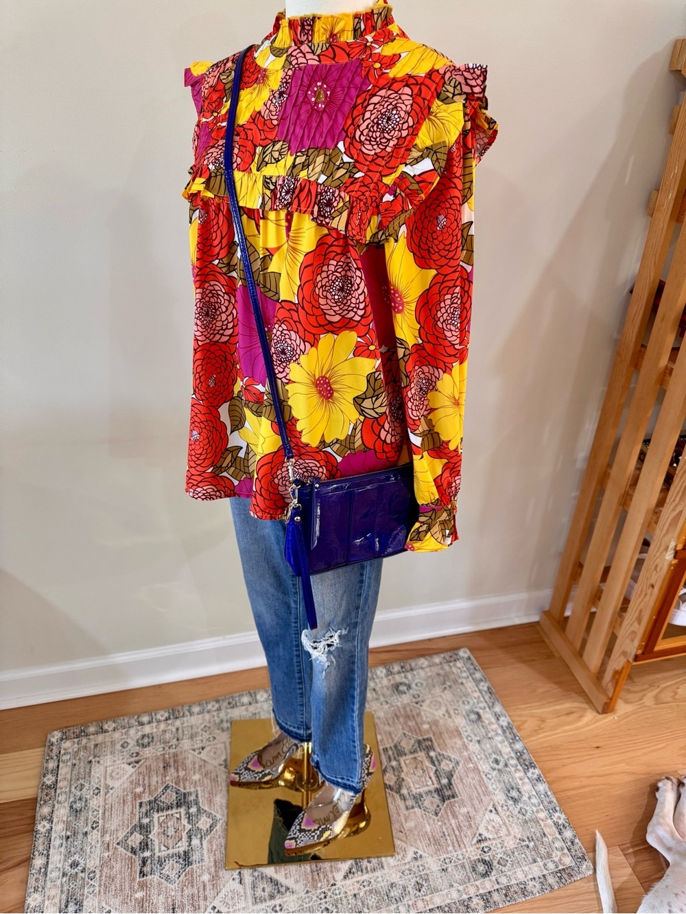 thml vibrant floral ruffle blouse